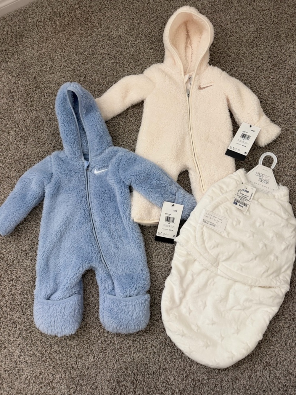 Nike Toddler Fleece One-Piece Romper with Hood - Blue and Cream & Sleeper